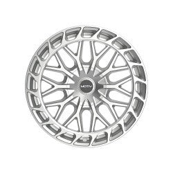 GLOSS SILVER BOLT ON COVER CAP WITH BLACK EMBLEM AND BRUSHED "MOTIV" LOGO FOR MOTIV 442