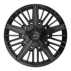 GLOSS BLACK BOLT ON COVER CAP WITH BLACK EMBLEM AND BRUSHED "MOTIV" LOGO FOR MOTIV 443